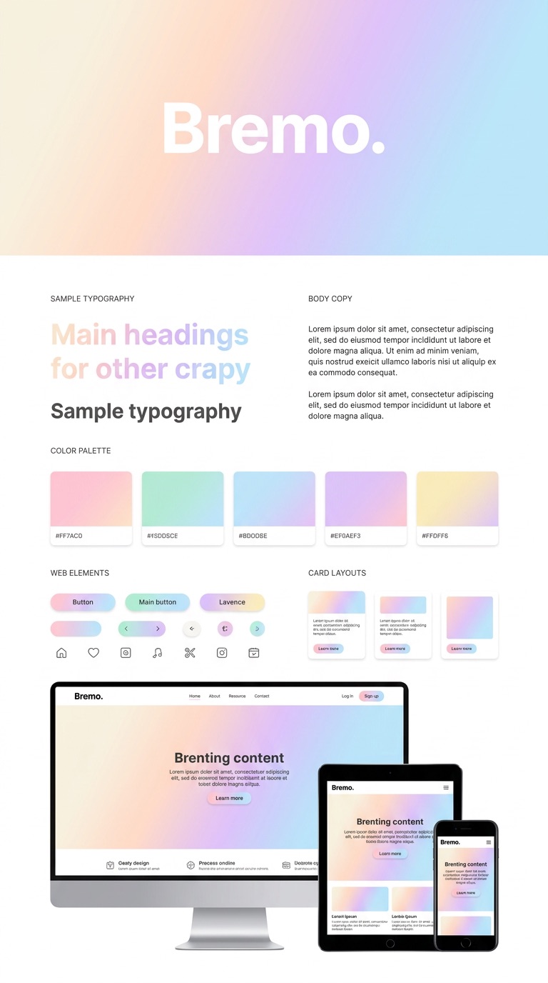 The Bremo brand shown on desktop, tablet and mobile with the pastel palette