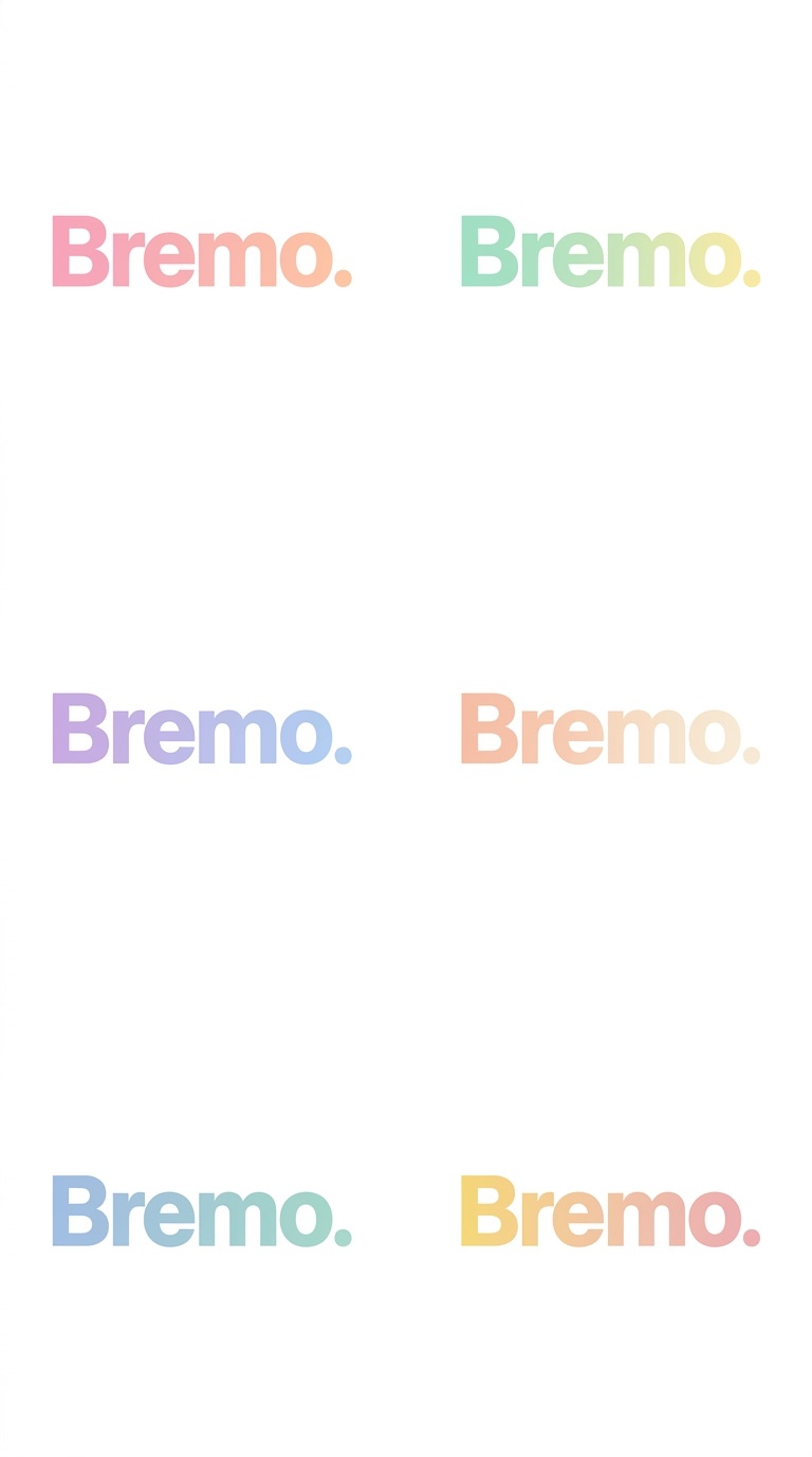 The Bremo wordmark in pastel pink, mint, lilac, peach, blue and yellow on white