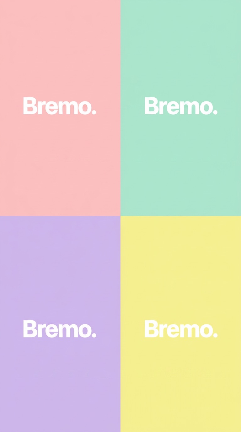 Bremo logo on four pastel squares in pink, mint, lilac and yellow