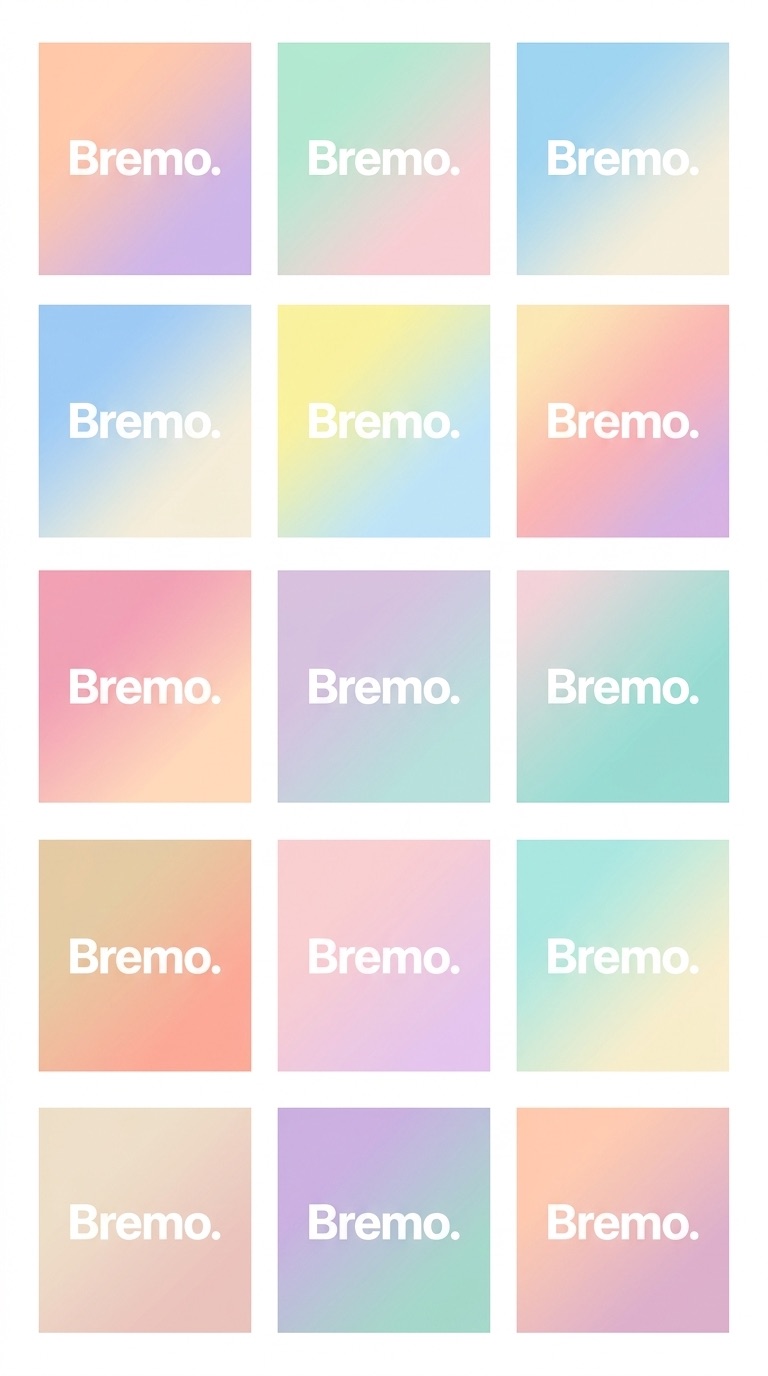 Bremo logo on a grid of holographic pastel gradients
