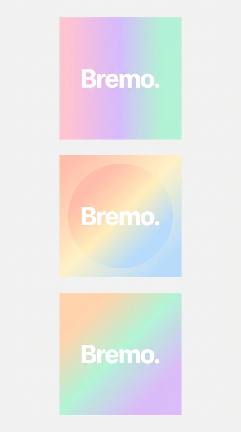 Bremo logo on holographic iridescent gradient squares